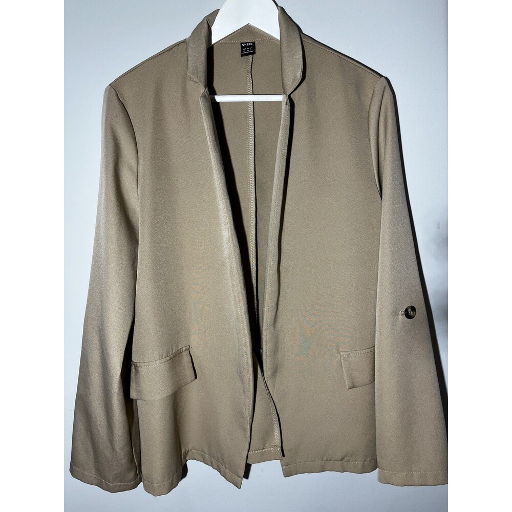 SHEIN Women's Beige Blazer 100% Polyester Notch Lapel Single-Breasted Oversize